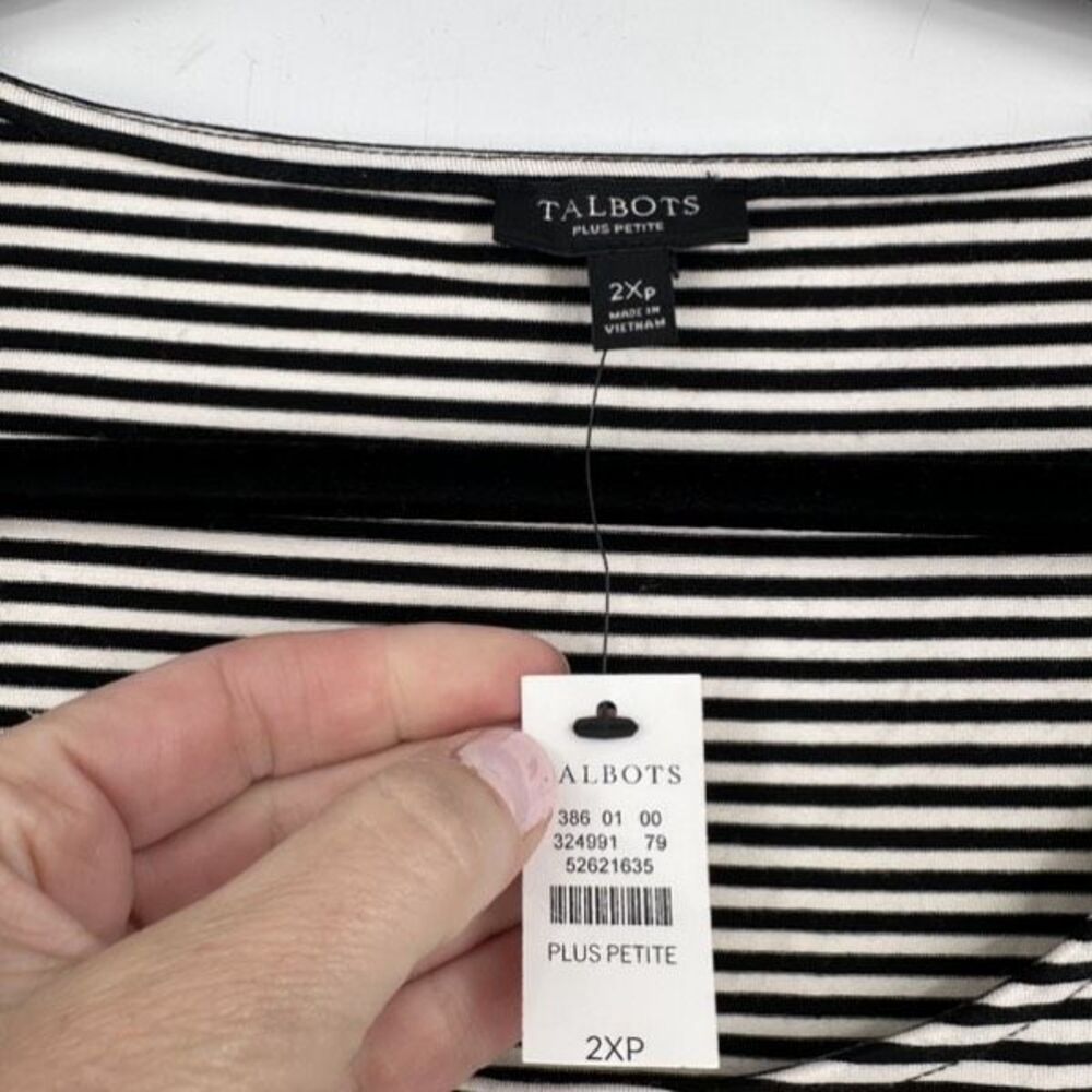 NWT Talbots Short Sleeve Shirt Knit Stretch Black/White Size 2X Petite Scoop Nec - Picture 4 of 7